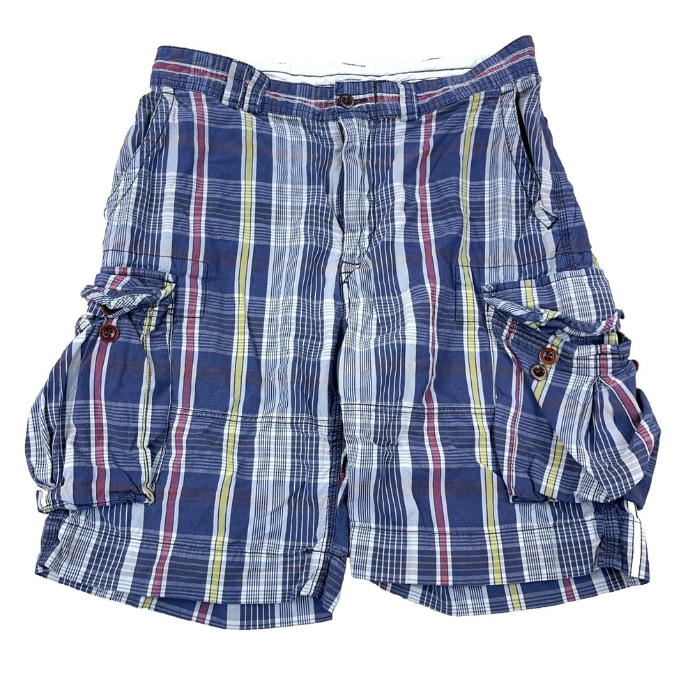 Vintage Polo Ralph Lauren Shorts Men 34‎ Plaid Cargo Baggy Y2K PRL Blue Tartan